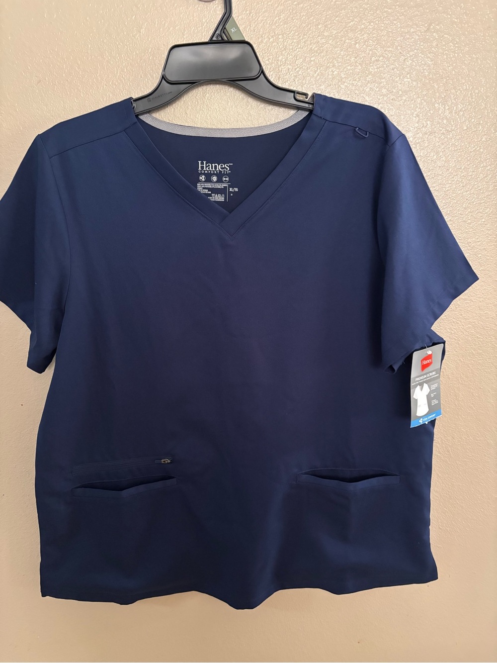 Hanes Navy Blue V-Neck Medical Scrub Top